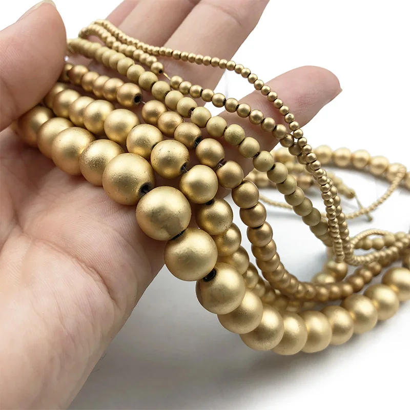 

WLYeeS Matte 14 Gold Plating Hematite Beads Natural Stone 2 3 4 6 8 10MM Round Spacer Loose beads for Jewelry Making DIY 15inche