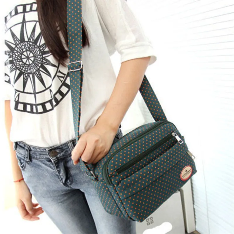 Модная холщовая женская сумка через плечо с разноцветным принтом в горошек