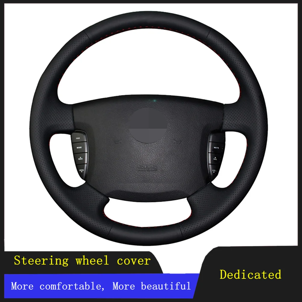 

DIY Car Accessories Steering Wheel Cover Black Hand-stitched Anti-slip And Breathable Genuine Leather For Ssangyong Actyon Kyron