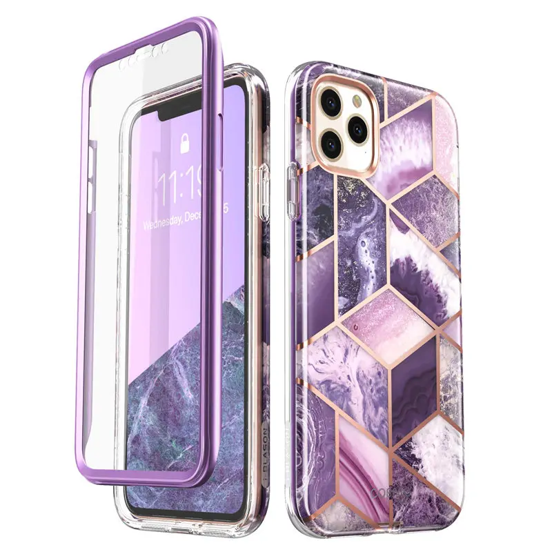 Purple I-Blason для iPhone 11 Pro Max чехол 6,5 Дюймов() Cosmo полный корпус блестящий Мраморный бампер чехол со встроенной защитной пленкой - Цвет: Purple