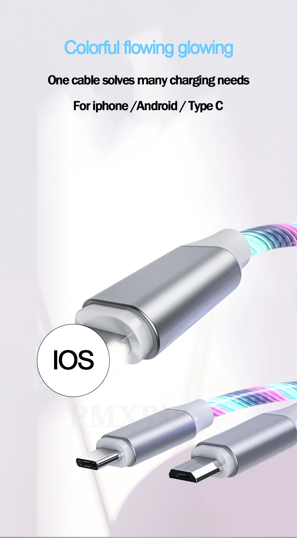 3 в 1 мобильный телефон USB кабель для iPhone Micro usb type C зарядный кабель для Xiaomi samsung Быстрая зарядка светодиодный плавный свет