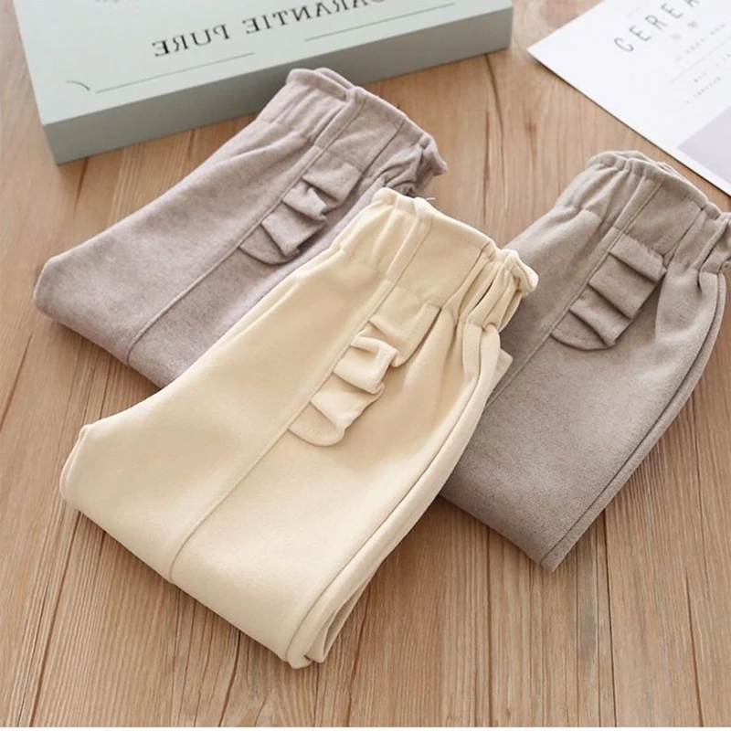 Брюки для девочек детская осенне-зимняя одежда однотонные детские брюки