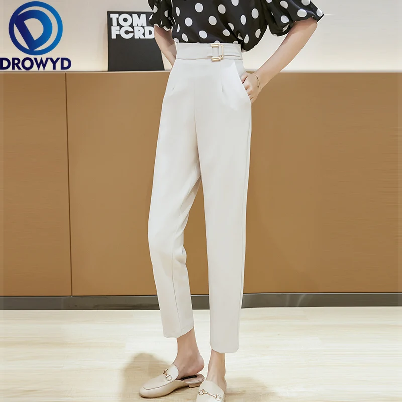 

White Pencil Pants for Women Fashion Office Work Elegant Trousers 2020 Summer New Casual Loose Thin Korean Pockets Chic Pants