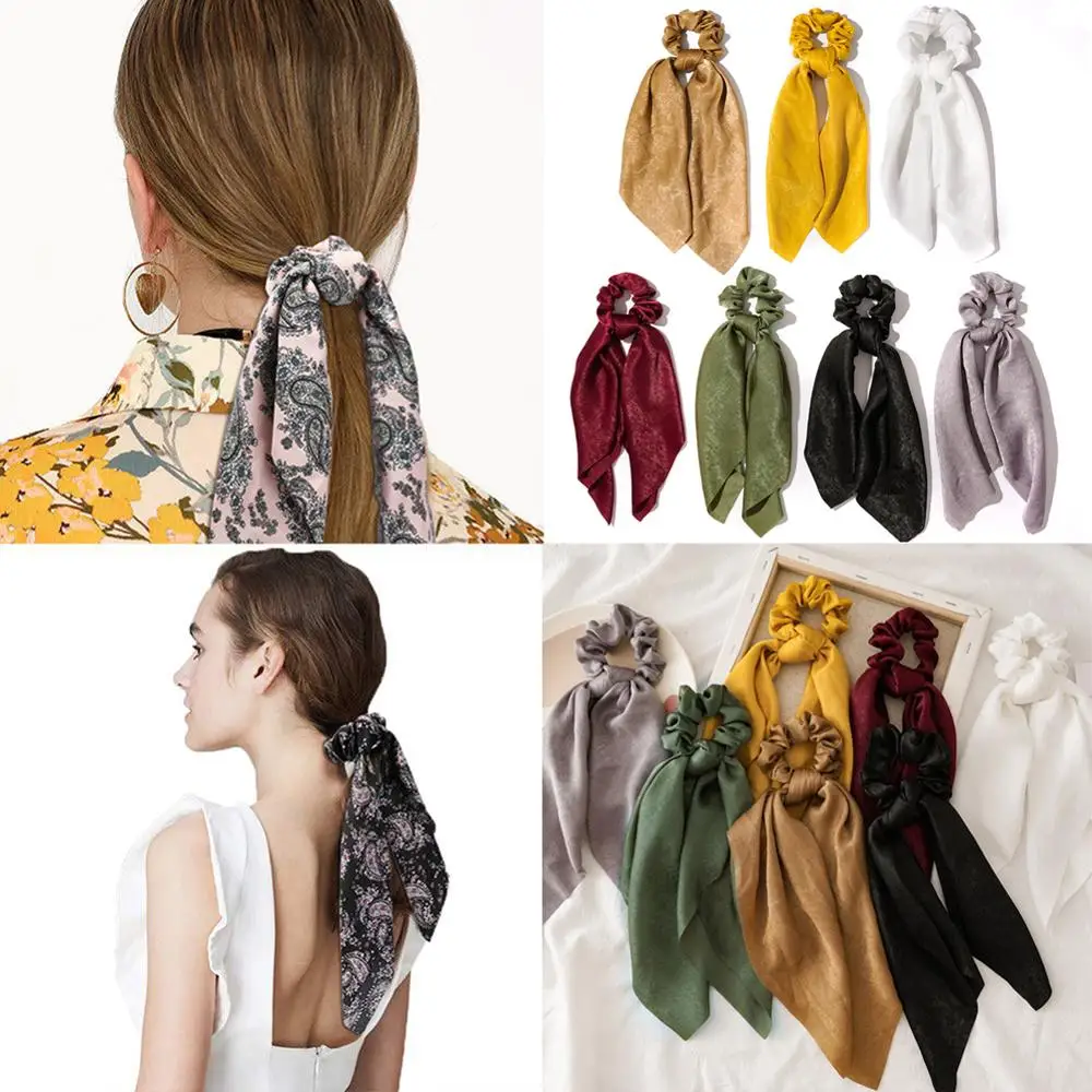 1 шт. однотонная атласная лента с бантом шарф хвост резинка для волос резинки