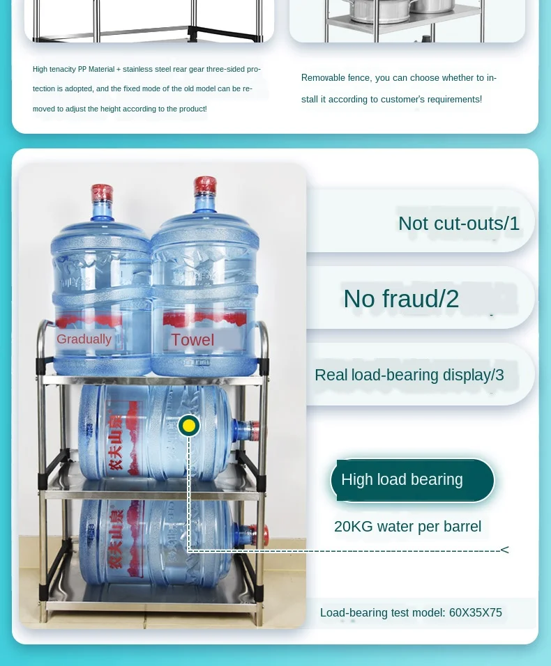 Кухонная стойка из нержавеющей стали напольная многоярусная полка для