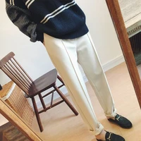 autumn winter high waist loose trouser solid elegant loose korean wool pencil pants women soft good fabric casual female clothes