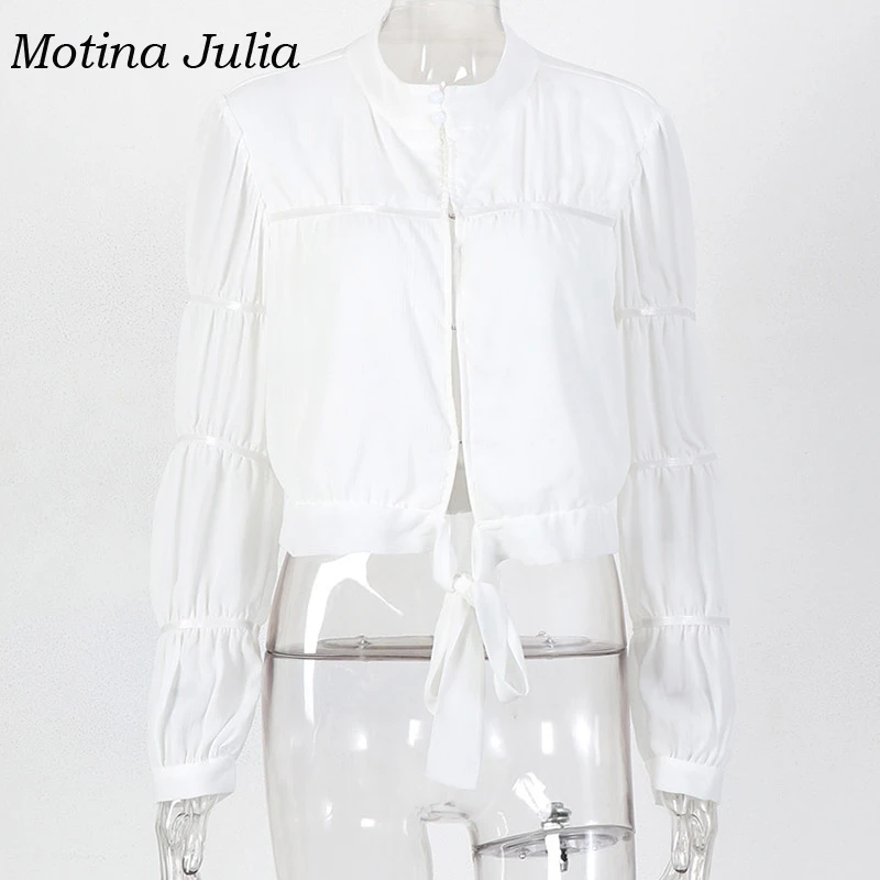 Motina Julia 2019 шикарные блузки с пышными рукавами в белом стиле OL женские блузы Топ