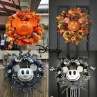 Венок на Хэллоуин с изображением Диснея Микки Мауса, тыквы, фермерского дома, венок с привидениями, Уличный настенный Декор для входной двери, привидение, смайлик на Хэллоуин