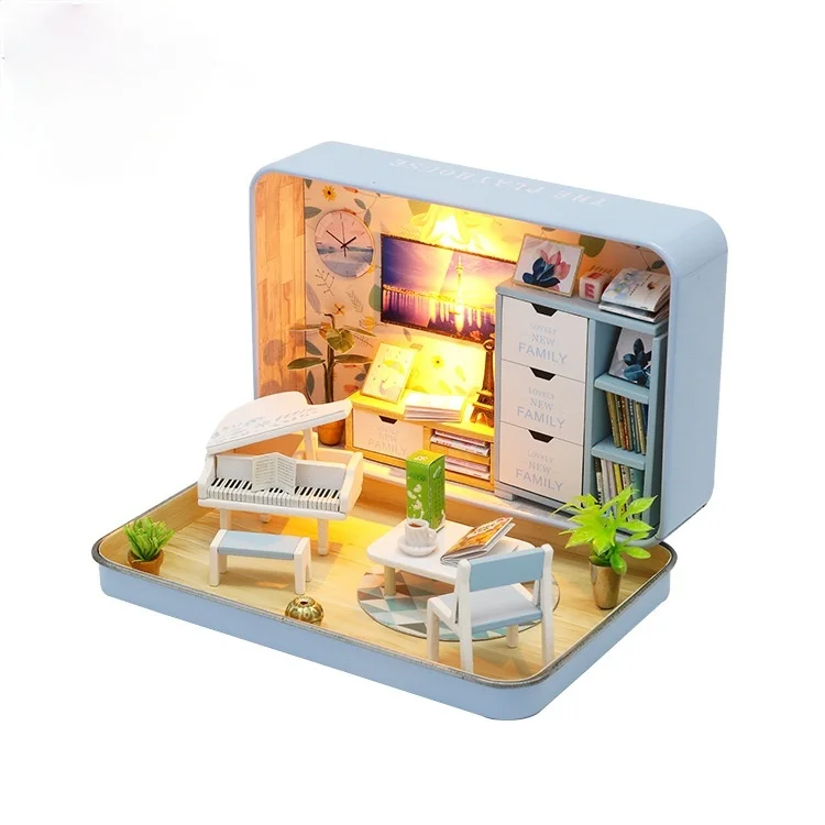 

New Miniature Doll House Mark Iron Box Theater Micro Landscape DIY Toy Wooden House 3D Hand-Assembled Kids Educational Toy Gift