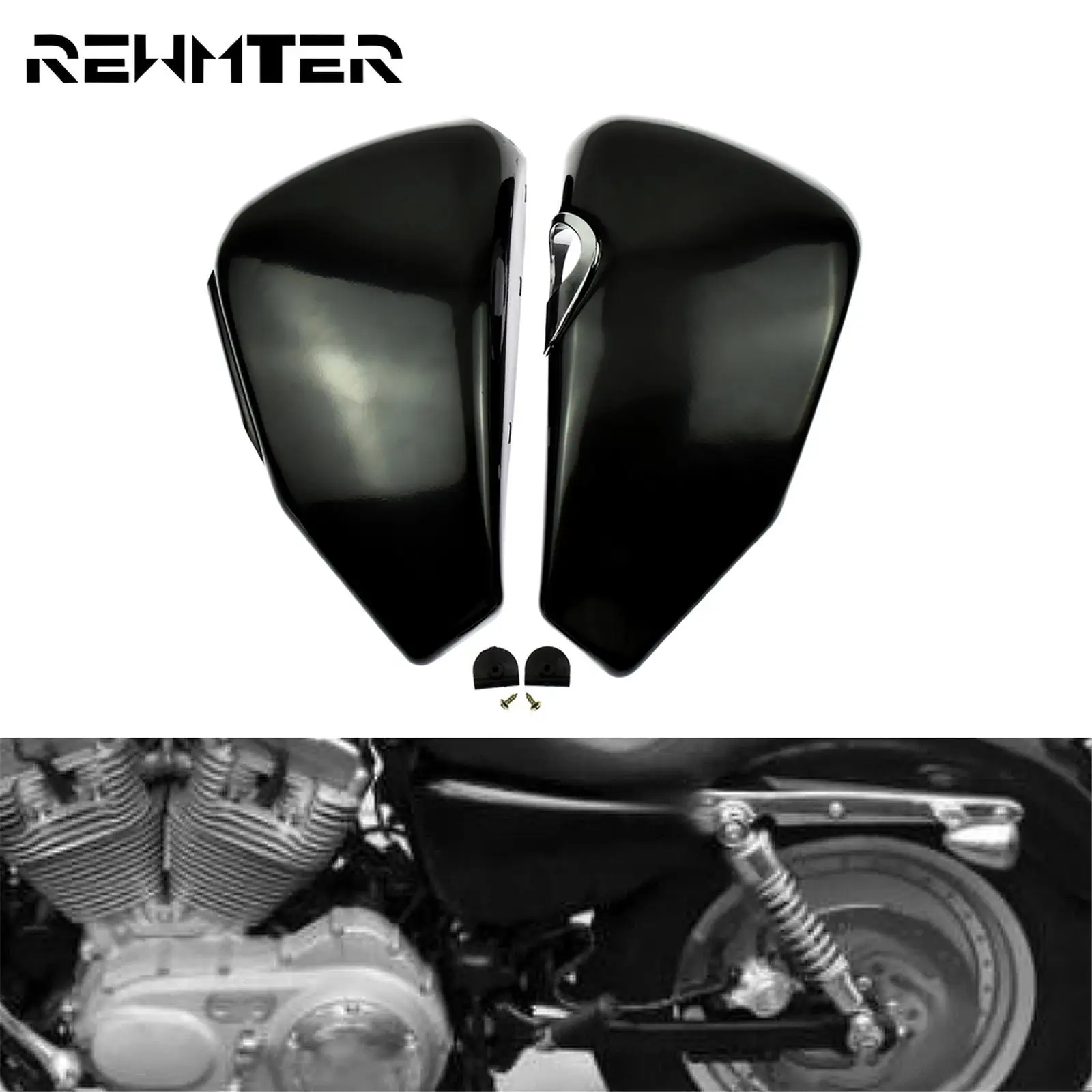 Motorcycle Left Right Battery Cover Set Bright Black Metal For Harley Sportster Iron 1200 883 XL883 XL1200 Forty Eight 2004-2013