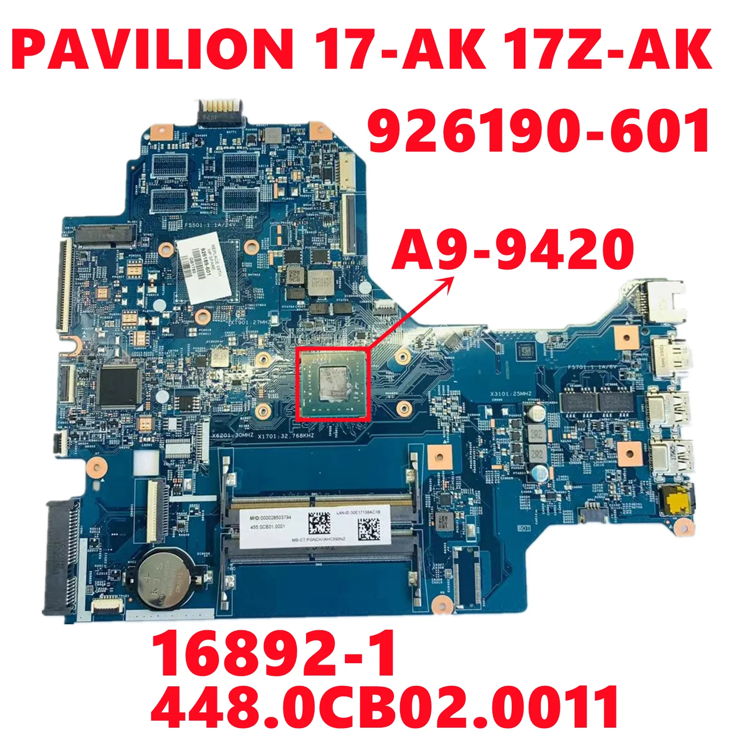 926190 601 501 001 для ноутбука HP PAVILION 17 AK 17Z материнская плата 16892 1 448.0CB02.0011 с детской 100%