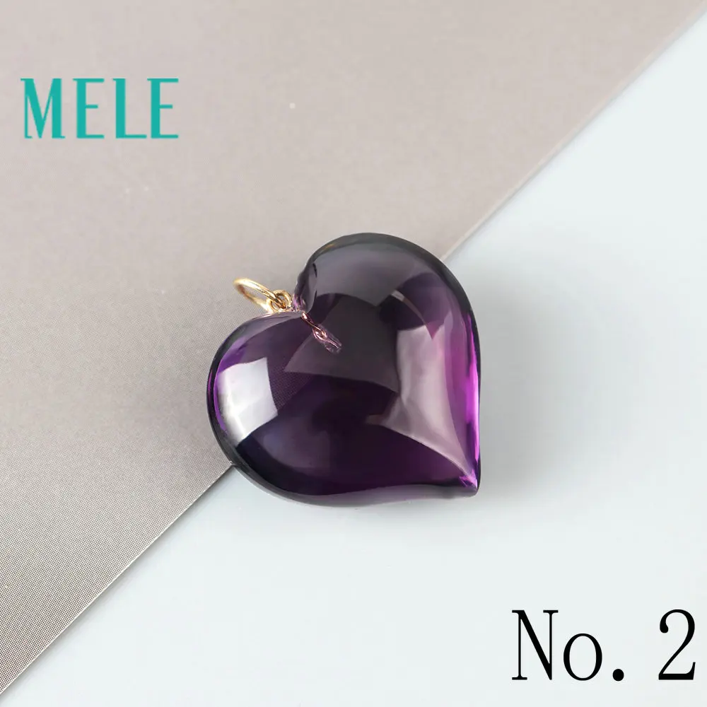 Женский и мужской кулон с натуральным аметистом в форме сердца из натурального