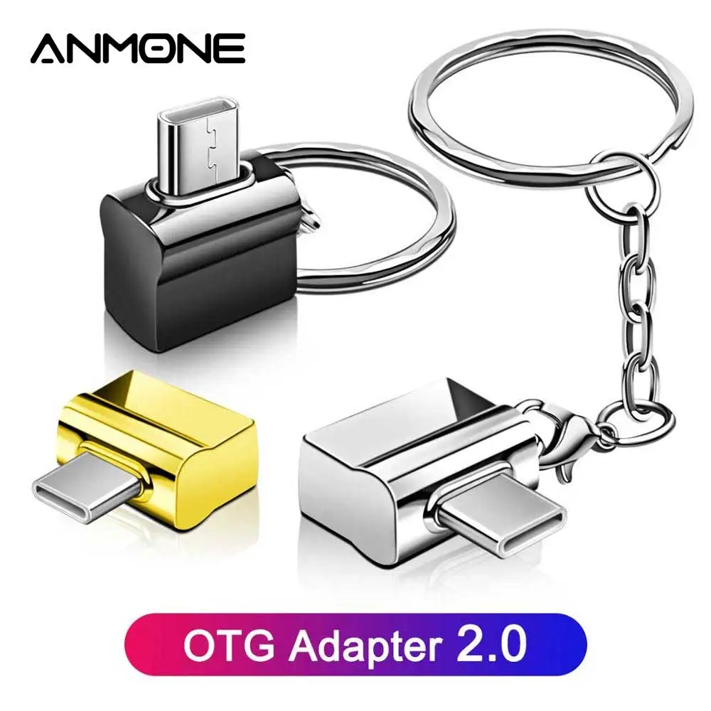 Переходник ANMONE usb-c адаптер типа OTG C в USB с металлической цепочкой для ключей мыши