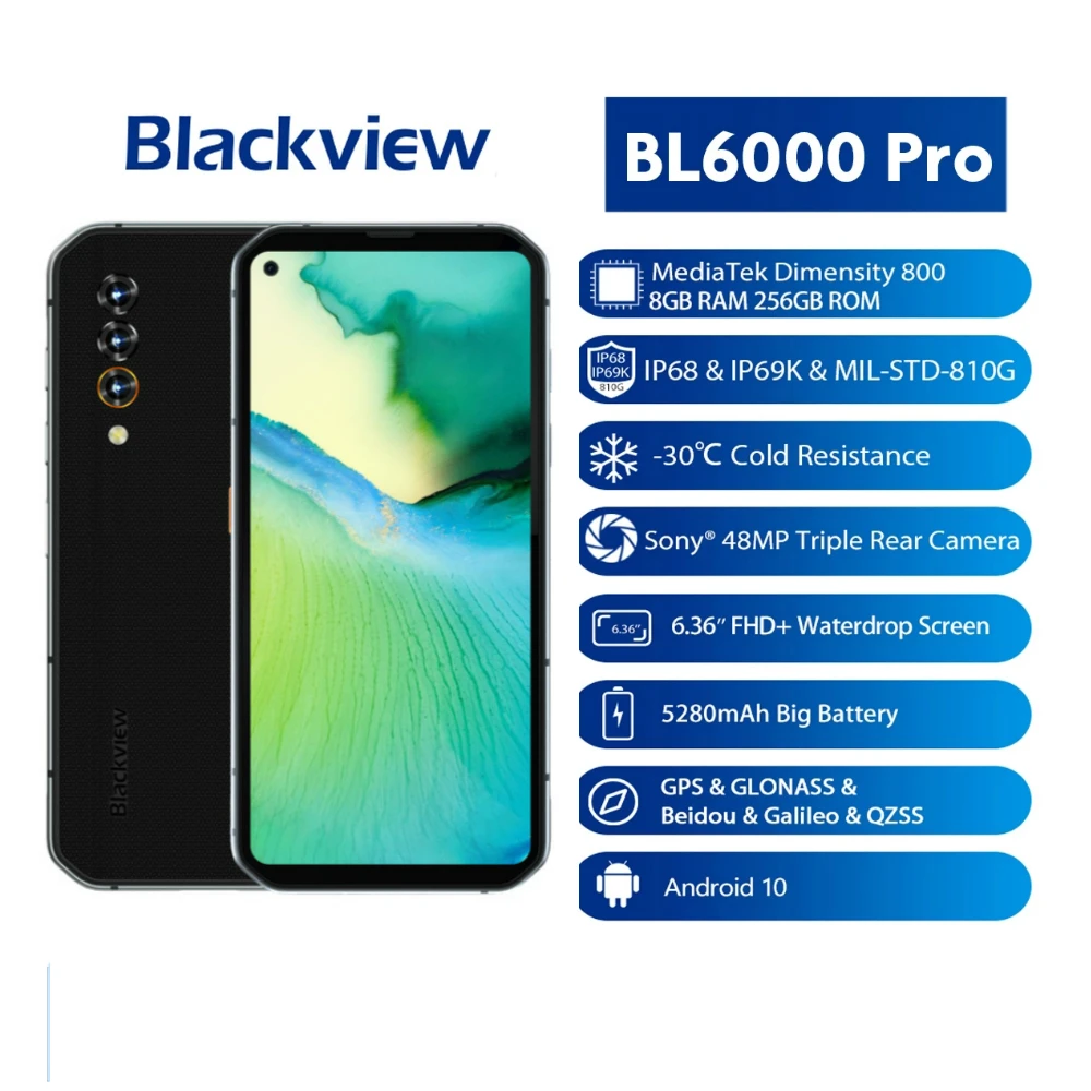 Blackview BL6000 Pro 5G Phone Global Version 8GB RAM 256GB ROM 6.36 Inch FHD+ IP68 Waterproof 48MP Triple Camera Mobile Phone