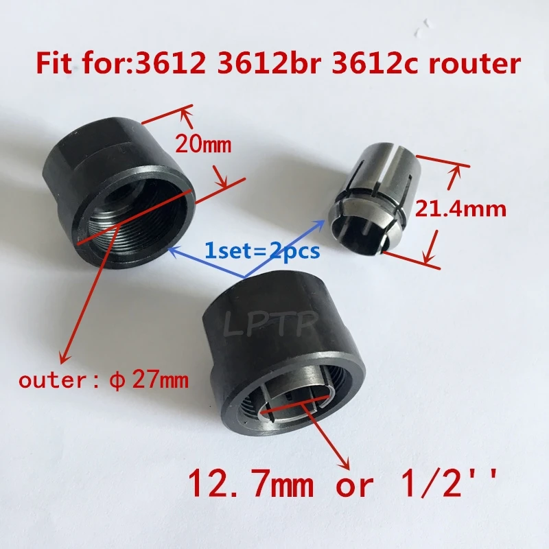 

Hot sale!! Collet Nut Plunge Router Parts 12.7mm 1/2'' Center Hole replacement For Makita 3612 good quality router collet nut