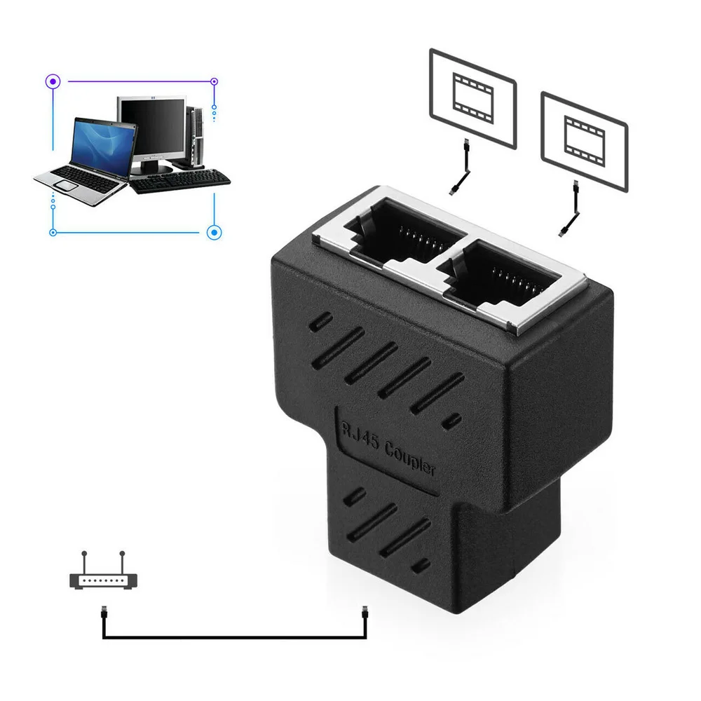 

1 To 2 Ways LAN Ethernet Network Cable RJ45 Female Splitter Connector Adapter For Laptop Docking Stations