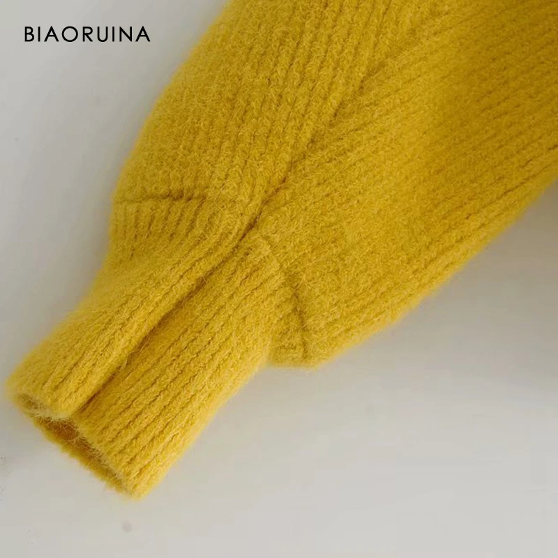 BIAORUINA 4 цвета Для женщин корейский стиль с v-образным вырезом открытые жаккардовые Однобортный свободные вязаные кофточки с рисунком в виде тянущийся свитер