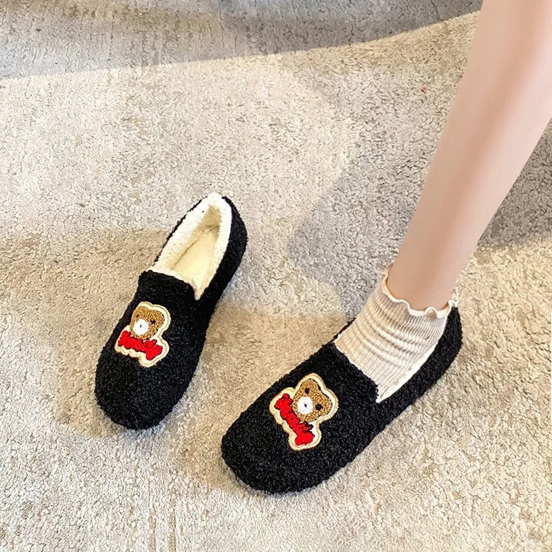 

Shallow Mouth Casual Woman Shoe Slip-on Loafers Fur Modis Round Toe New Moccasin Slip On 2021 Winter Solid Fashion Cotton Fabric