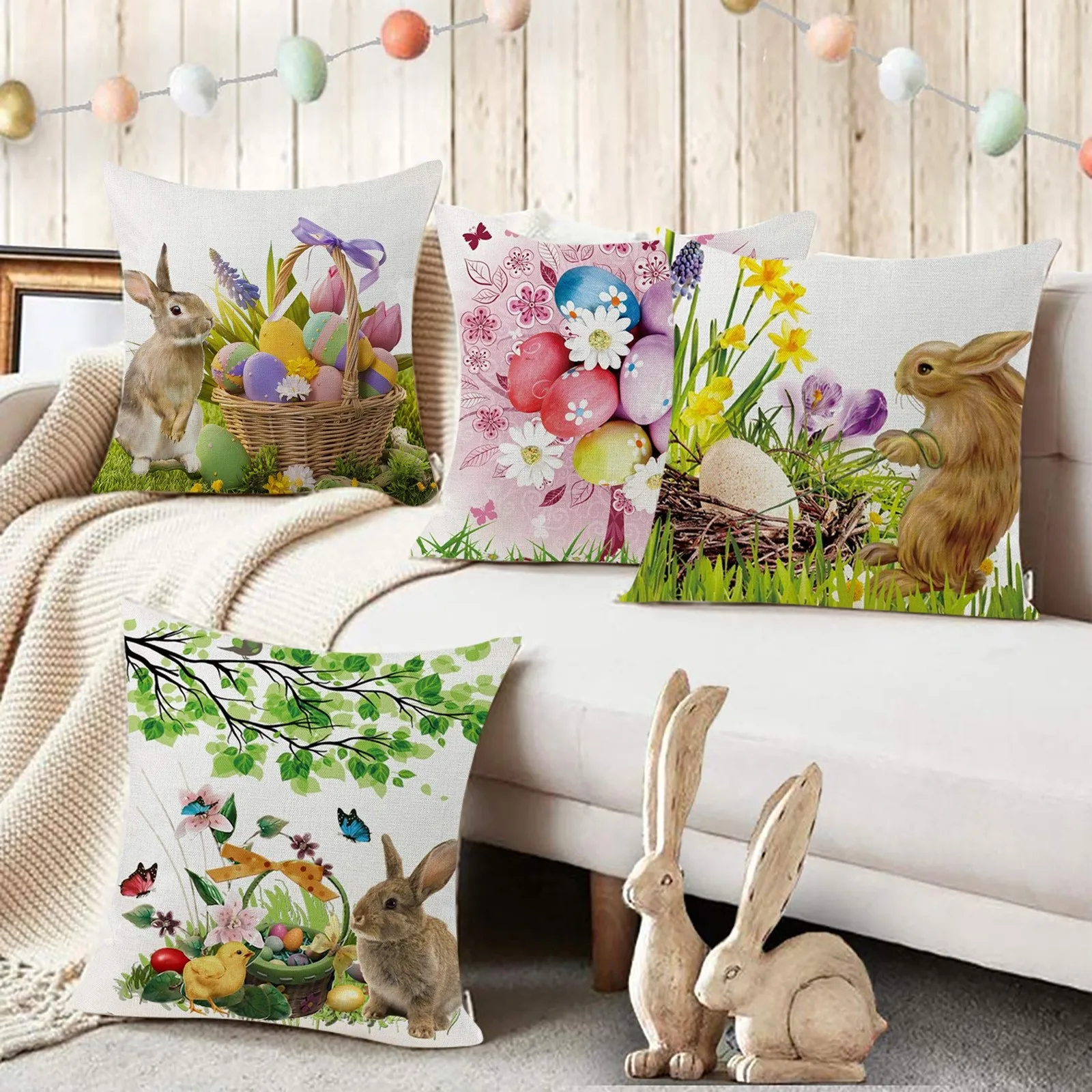 Easter Print Pillow Cases Linen Sofa Cushion Cover Home Decor Textiles Dreamlike Family Gift | Дом и сад