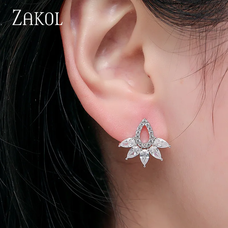 ZAKOL модные серьги-гвоздики с кристаллами белого и зеленого цвета с огранкой маркизы для женщин, трендовые циркониевые Свадебные украшения FSEP380