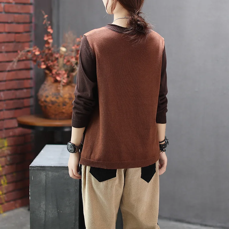 Autumn Winter Sweater Women Knitting Loose Pullovers 2019 New Female Retro Tops O-Neck Long-sleeved Print Casual | Женская одежда