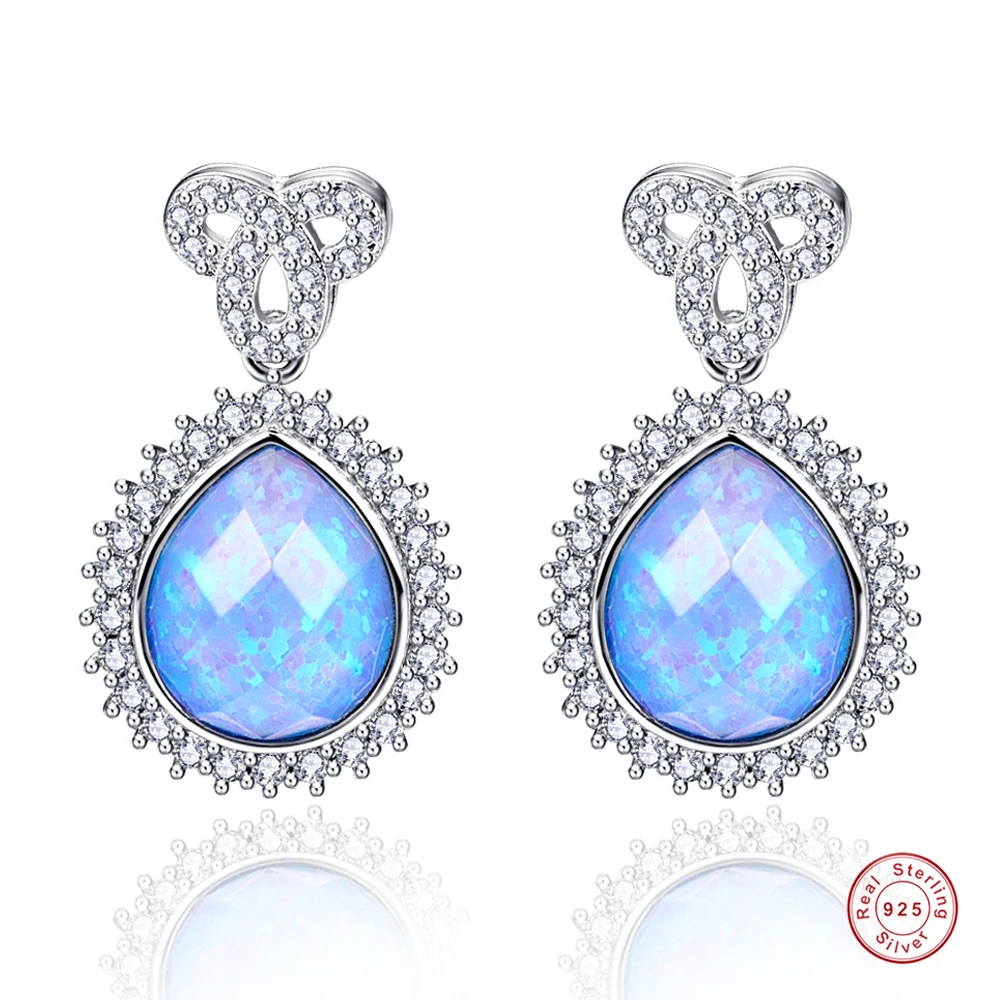 

925 Sterling Silver Heart Water Drop Opal Eternal Knot Stud Earrings Inlaid with Zircon Women Earrings 10*12mm