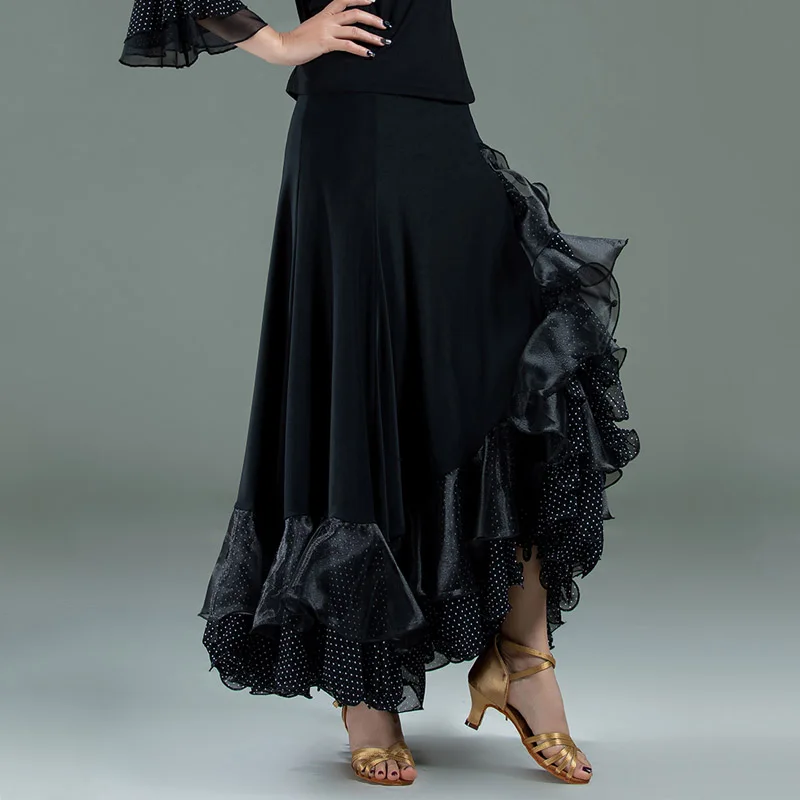 

Женская юбка для бальных танцев, черная длинная юбка для вальса, Дизайнерская Одежда для танцев, костюм для выступлений, новинка 2021