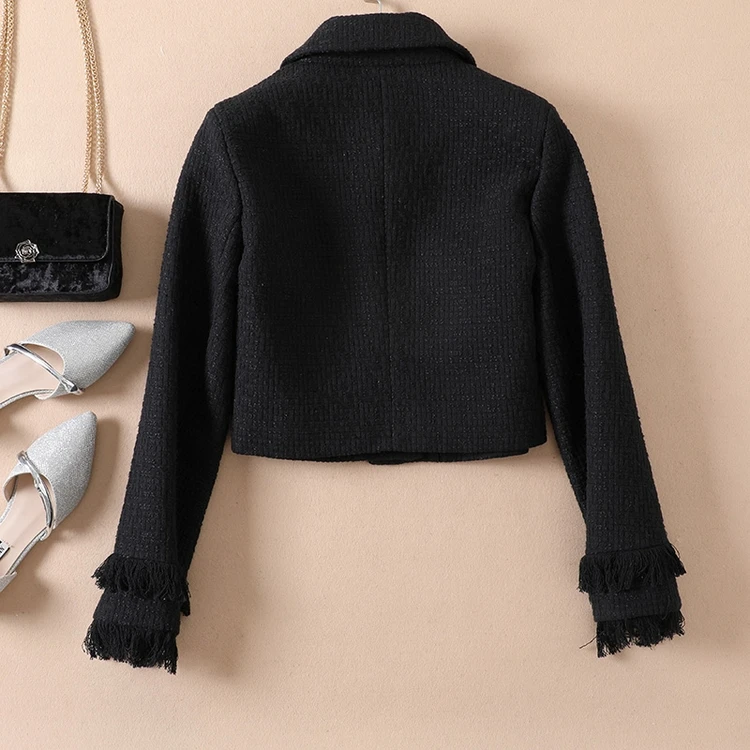 Женский шерстяной костюм из двух предметов однобортный короткий твидовый пиджак