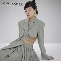 twotwinstyle sexy asymmetrical blazer women notched long sleeve slim waistless short irregular tops female clothing fashion