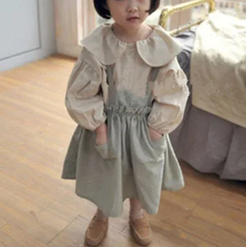 Осенняя детская одежда в Корейском стиле хлопковая кукольная рубашка с мятой