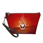 Чехол для косметики с рождественским принтом для женщин, красные кожаные дорожные сумки для туалетных принадлежностей, Женская Портативная сумка для стирки для девочек
