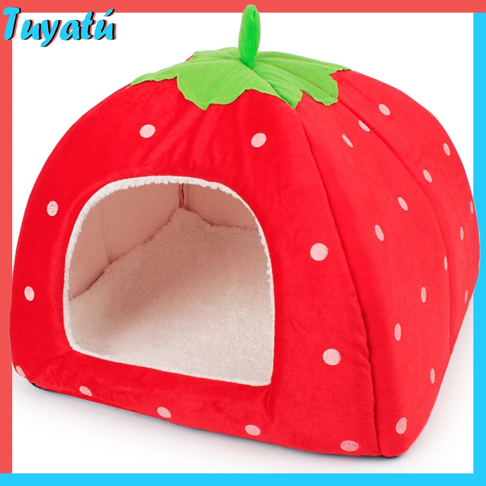 kawaii cute cat bed house for dogs strawberry pet cat house kennel winter warm soft cat beds for cats accessories cama gato pug free global shipping