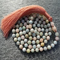 8mm morganite 108 beads handmade tassel necklace wristband spiritua yoga mala religious tibetan meditation japa
