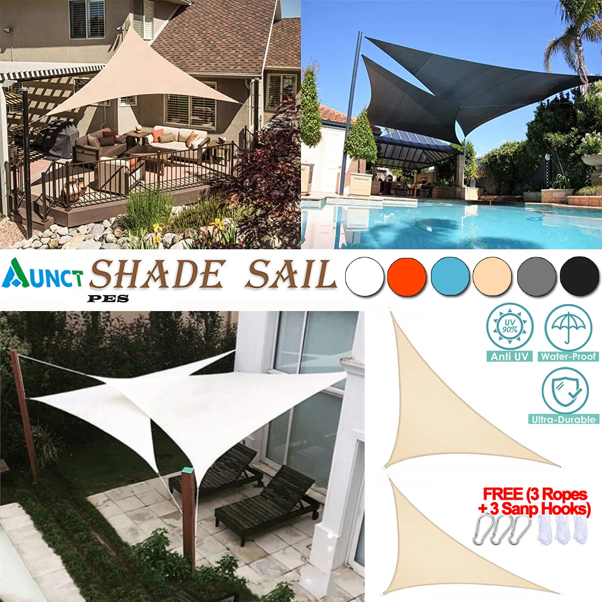 

Aunct 300D Waterproof Sun Shelter Triangle Sun Shade Protection Outdoor Garden Patio Pool Shade Sunscreen Sail Awning Camping