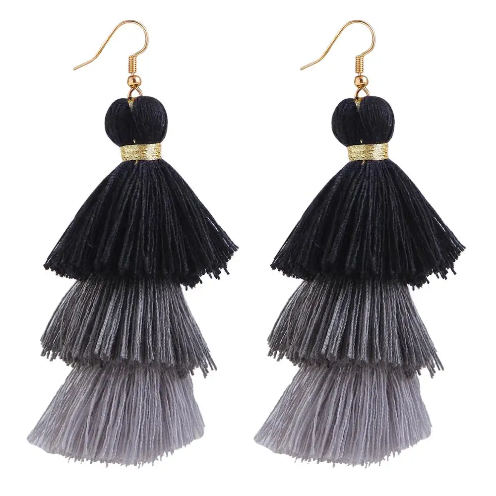 black-3 Qtian Boho Серьги-кисточки женские длинные висячие серьги для женщин девушек красные синие фиолетовые богемные массивные ювелирные изделия - Окраска металла: black-3