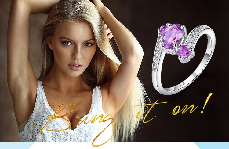 Jewelrypalace стерлингового серебра 925 0.9ct Природный аметист 3 камня Юбилей заявлении кольцо, кольцо Красивые ювелирные изделия для Для женщин