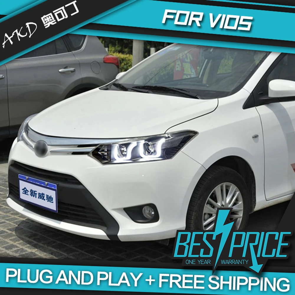 

Car Styling Head Lamp case for Toyota Vois Headlights 2014-2017 Vois LED Headlight LED DRL H7 D2H Hid Angel Eye Bi Xenon