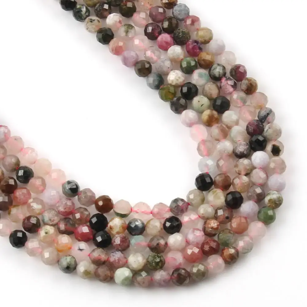 Натуральный круглый ограненный камень многоцветный Турмалин бусины с большим