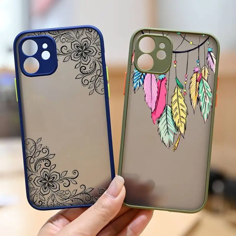

Mandala Clip art Phone Case matte transparent Funda For Army Green iPhone 7 8 x xs xr 11 12 pro plus max mini Clear
