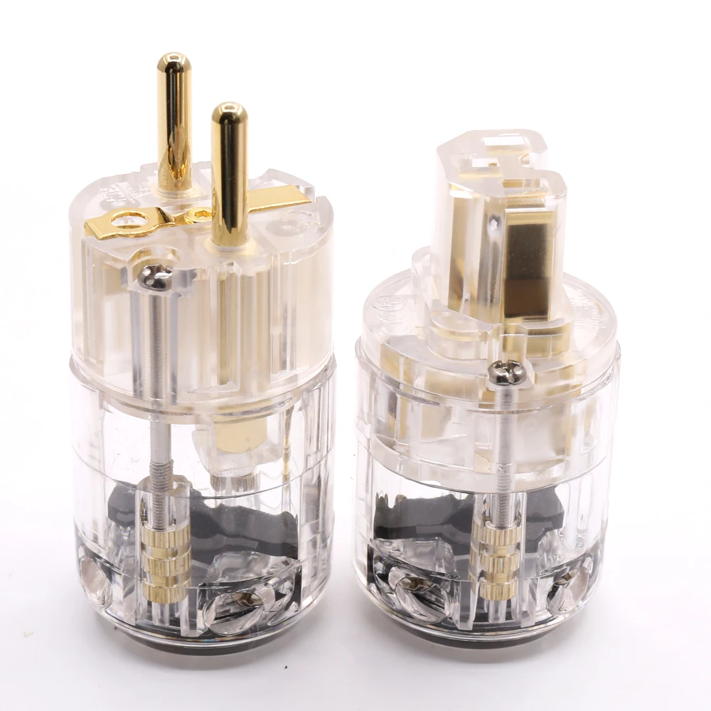 P029ETG Hifi аудио прозрачный позолоченный Европейский силовой кабель Schuko Удлинительный штекер IEC Женский Разъем 1 пара