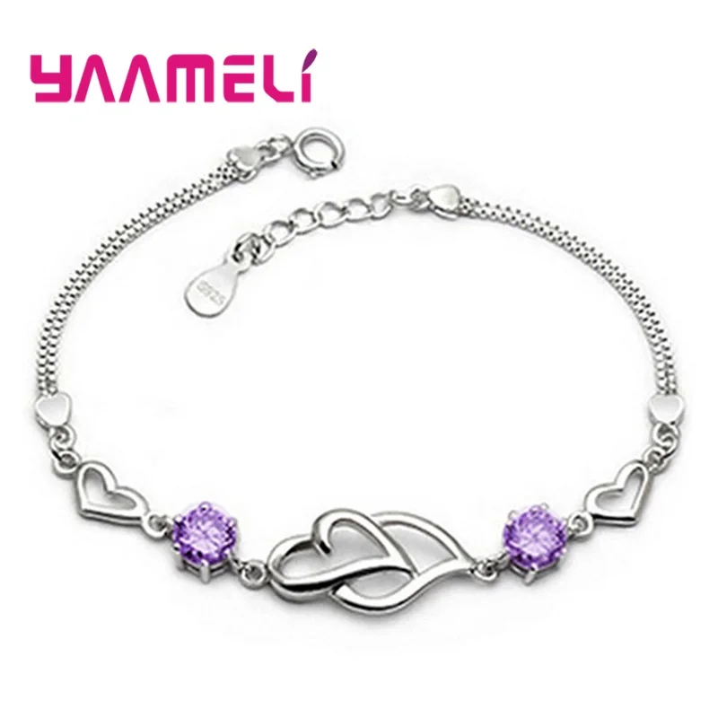 

Christmas New Year Valentines Gift for Women Girlfriend 100% 925 Sterling Silver Hearts Austria Crystal Bracelets