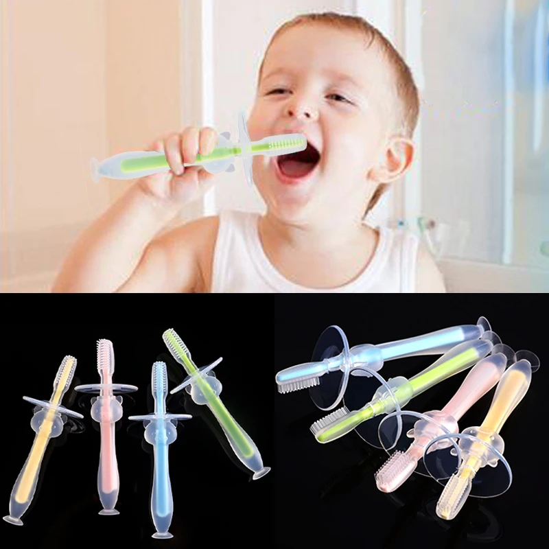 

Baby Infants Kids Soft Safe Bendable Teether Training Mitten Teething Toothbrush Brush Dental Care