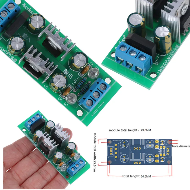 Фото Модуль питания LM7815 + LM7915 15 в двойной регулятор напряжения выпрямительный мост