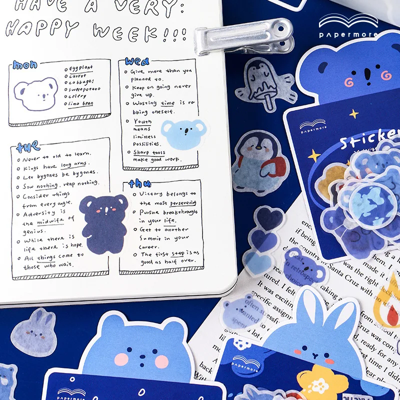 

40 pcs /Pack Cute Blue Color Penguin Rabbit Bear Koala Decorative Sticker Notebook Diary DIY Stickers