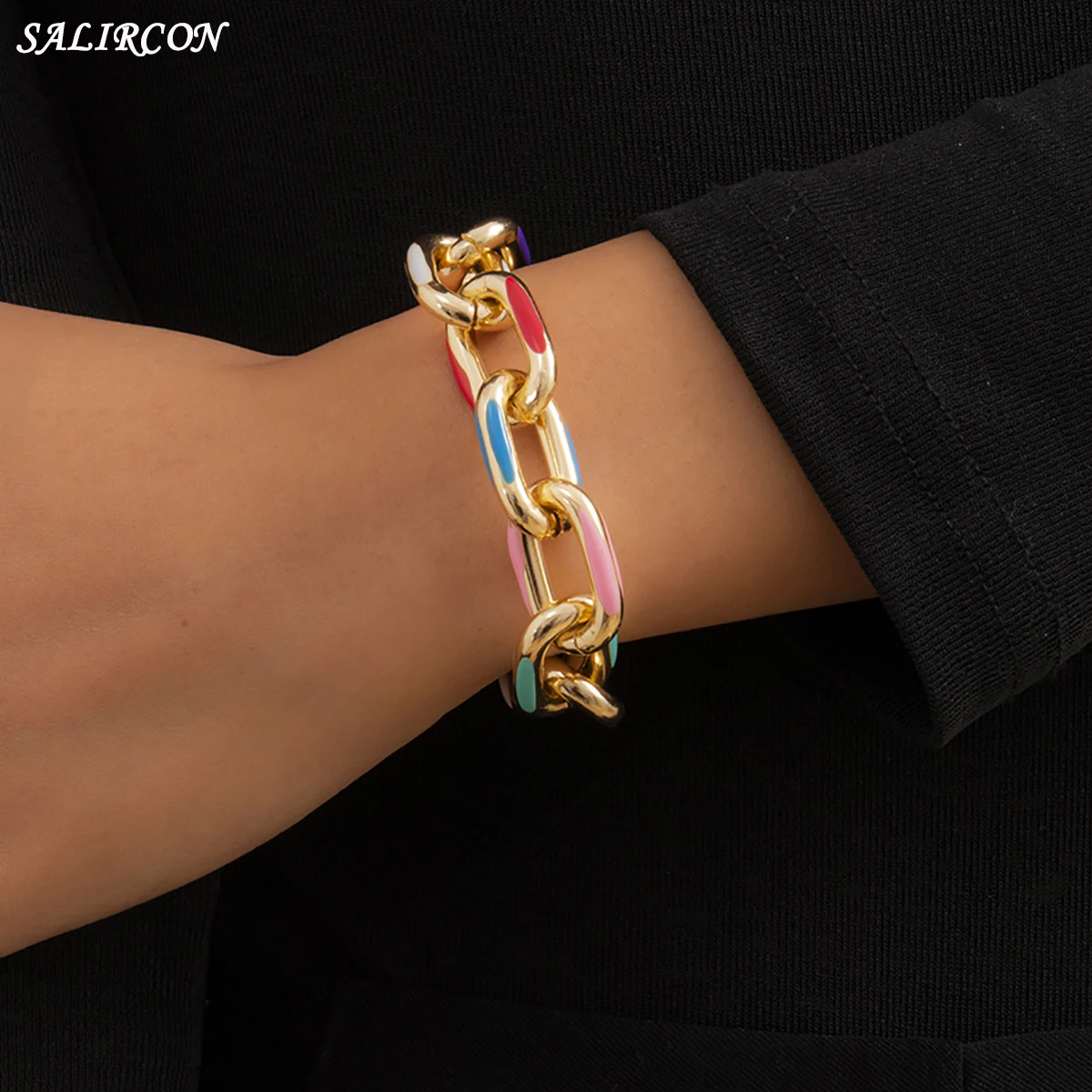 

Salircon Punk Gold Color Chain Charm Couple Bracelet for Women Girls Vintage Bracelets Gothic Bracelet on Hand Jewelry Gift 2021