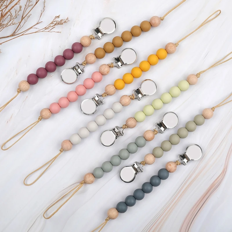 

50Pcs Pacifier Clips Chain Silicone Beads BPA Free DIY Dummy Clip Holder Soother Chains Baby Teething Toys Chew Gifts