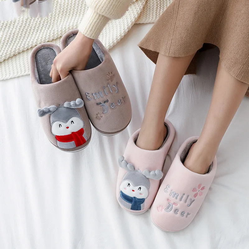 

Winter Women's Closed Slippers Furry Warm Cozy Home Indoor Bedroom Cartoon Cotton Shoes Christmas Gift Plush Slippers With Ears
