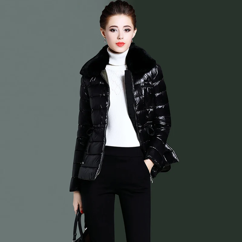 90% белый утиный пуховик короткое пальто 2019 Женские приталенные пуховики Женская