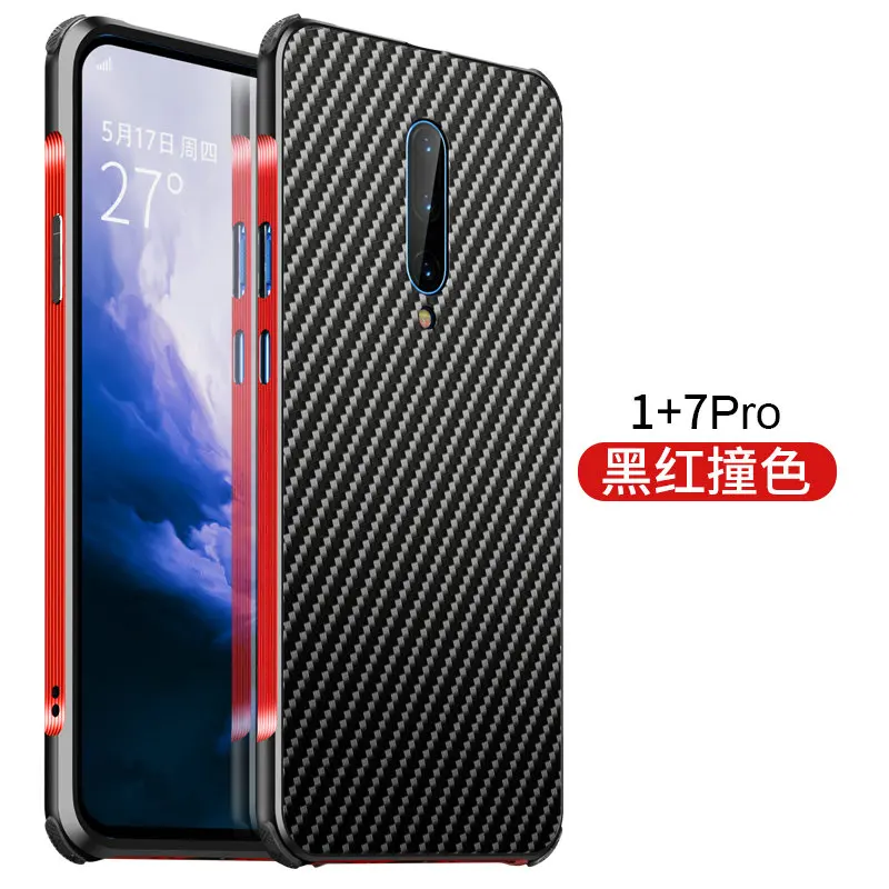 Красный Carbon Fiber Case Oneplus 7 Pro PC+ Aluminum Metal Bumper Case Oneplus 7 Shockproof Metallic Back Cover Oneplus7 Pro 1+7 Coque - Цвет: Красный