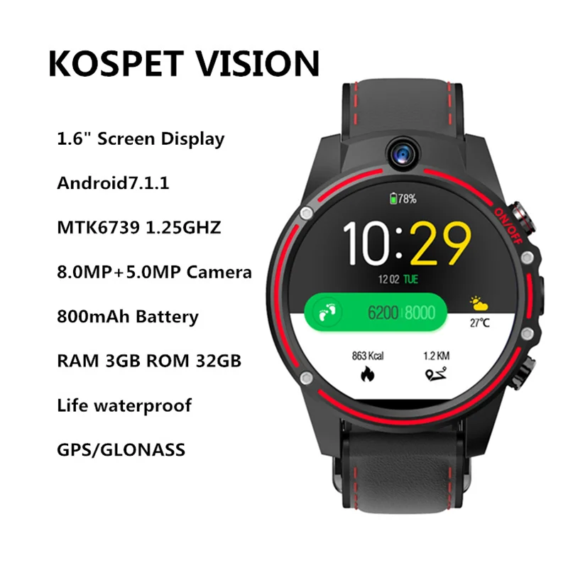 vision red Смарт-часы X360 Android 7,1 3 ГБ 32 ГБ 2МП камера ip67 водонепроницаемые 4g умные часы для samsung gear S3 HUAWEI Watch 2 pro KW88 Z28 - Цвет: vision red